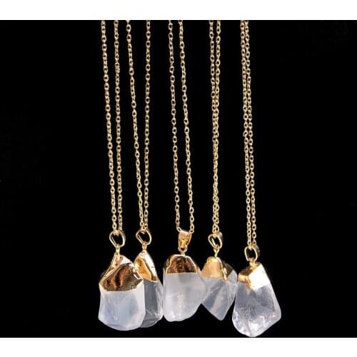 Hot 2 Colors Natural Stone Rough Clear Quartz Necklace Phnom Penh Pendant Necklace Chain Crystal Long Necklaces for Women Gift