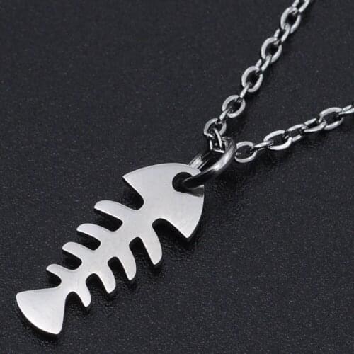 2Pcs/Lot 100% Stainless Steel Fish Bone Pendant Necklace For Women Delicate Fashion Jewelry Necklaces