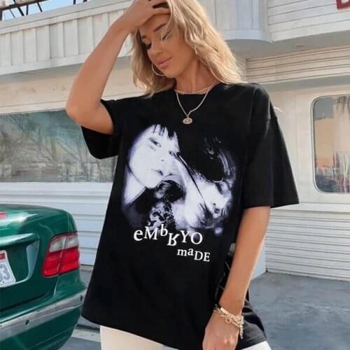 Illusion Print Casual Vintage Tops Grunge Hip Hop Harajuku Summer Streetwear Rock Hip Hop Goth Punk Graphic Loose Women T-Shirt