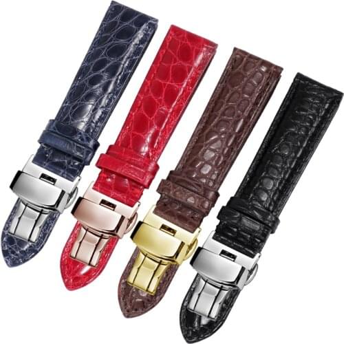 Quality Crocodile leather strap black brown red blue wristband with butterfly buckle Suitable for female and male watch chain