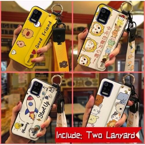 Lanyard Wrist Strap Phone Case For LG K52 TPU Silicone New Arrival New Anti-knock For Girls