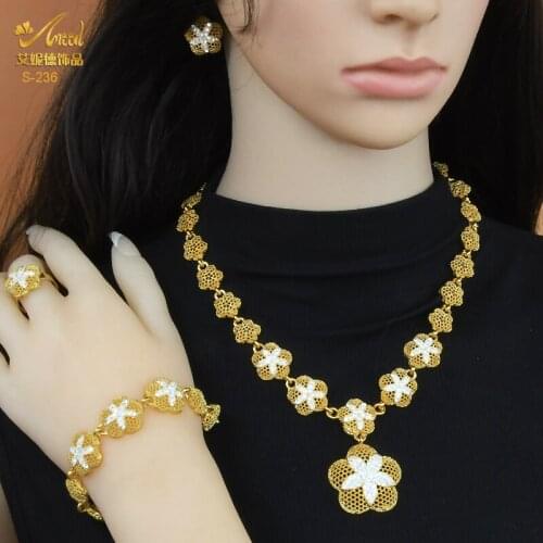 Nigerian Female Luxury Wedding Jewellery African Jewelry Set Dubai Gold Plated Necklace Earrings With Gift Box Woman Accessories