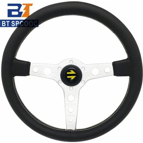 Racing Steering Wheel Car Modification Sport Steering Wheel Leather 14inch 350mm With White Line---With Horn Button