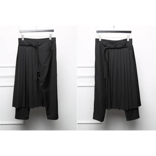 Detachable Wrap Skirt Mens Original British Skirt Layer Suit Pants / Pleated Skirt Pants Catwalk