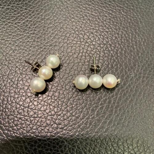 Real fresh water pearl stud earring 925 sterling silver 7-8MM round fine women jewelry free shipping