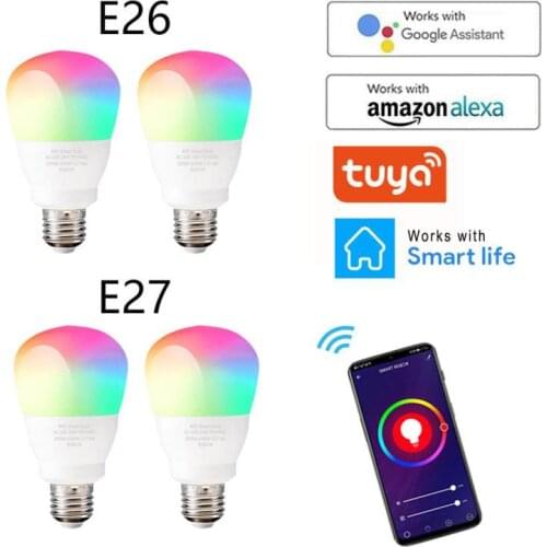 Tuya Smart Light Lamp Wifi Bulb 9W Color Changing RGB LED Bulb E27/E26 100V 240V APP Remote Compatible Alexa Google Home