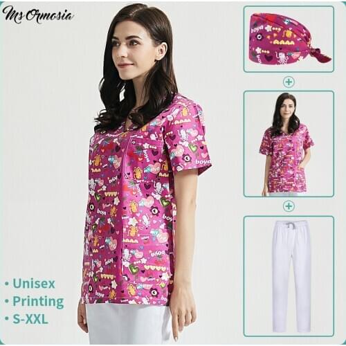 Short Sleeve Comfy Tops Pet grooming Uniform Women Comfortable T-shirt V-neck Beauty Salon Work Wear Scrub Clothing Man Tees new