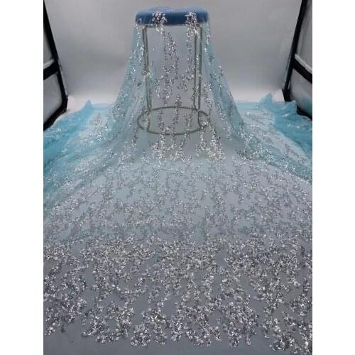 Fresh and elegant solid color sequins with beaded tulle embroidery, suitable for fashionable ladies' skirt design fabric 5Y