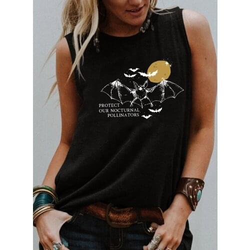 Protect our nocturnal pollinators Tank top Funny Bats tgraphic tankTee Summer Sleevele shirts women fashion casual vintage tops