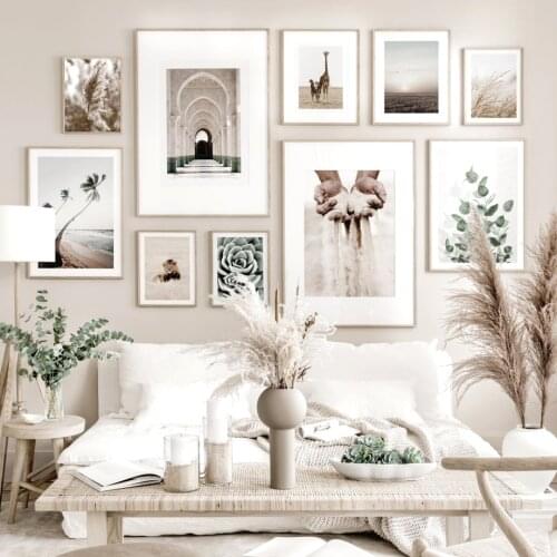 Grains of Sand Arches Grass Reed Palm Cactus Giraffe Nordic Poster Wall Art Print Canvas Painting Decor Pictures for Living Room