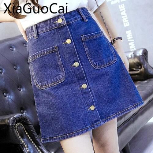 Plus Size Womens Denim Skirt Large Size 2019 Summer High Waist Female Skirts Button A Line Skirts
