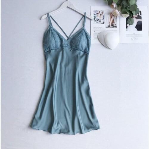 Womens Sexy Nightdress Summer Satin Suspender Nightgown Thin Kimono Dressing Gown V-Neck Intimate Lingerie Mini Sleepwear