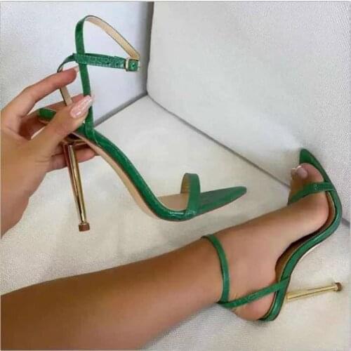 Womens High Heels 11CM Sandals Pointed Toe Ankle Strap Green Female Party Shoes