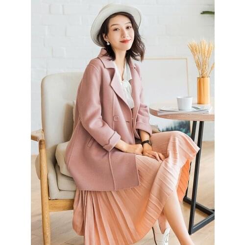 New Fashion Autumn Women Wool Coats elegant Long Sleeve Double Breasted Female Overcoat casaco feminino Tops LX2089