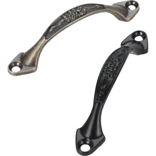 1set Antique Long Handle Bridge Pull Bronze/Black Strip Metal Knob Vintage Flower w/screws Decor Kitchen Door Drawer Chest 96mm