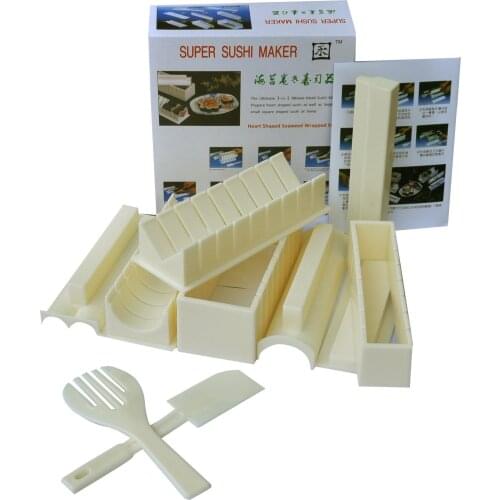 10pcs/set Sushi Maker Multifunctional Rice Roll Mold Making Sushi Tool with Gloves Japanese Rice Ball Cake Roll Mold Rice Mould