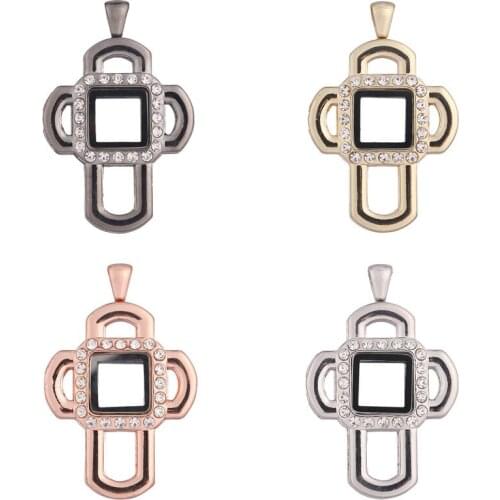 10pcs Alloy square Cross oval Rhinestone Floating Locket Magnetic Memory Living Glass Locket Pendant Locket For jewelry making