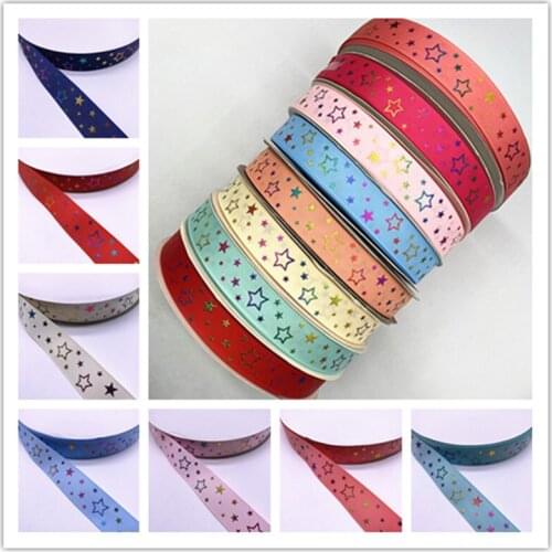 25mm 3yards Grosgrain Satin Ribbons Five-pointed Star with Hot Stamping for Wedding Christmas Party Decorations DIY Bow Craft
