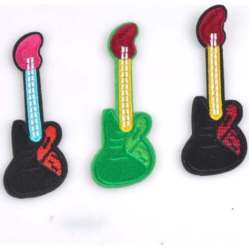 3pcs fashion hot sell guitar cartoon patter hot melt adhesive applique embroidery patches stripes DIY clothing accessory cp1158