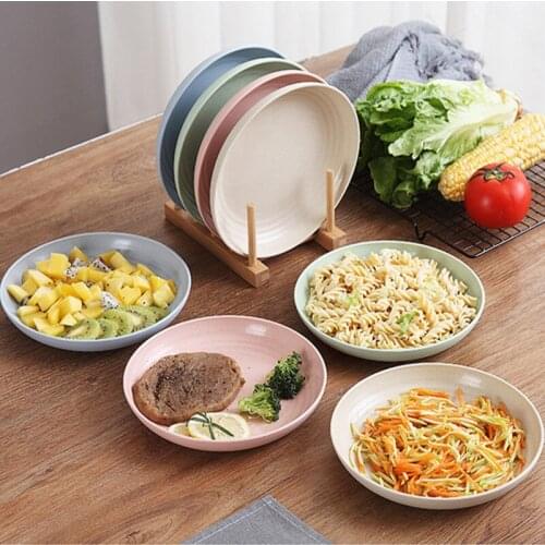 4Pcs Environmental Plate Bowl Round Wheat Straw Kids Snack Dinnerware Children Dishes Anti-Drop Bowl Snack Fruit Tableware