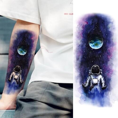 Watercolor Astronaut Temporary Tattoos Waterproof Fake Galaxy Planets Tatoos For Women Men Fashion Body Art Drawing Arm Tattoos