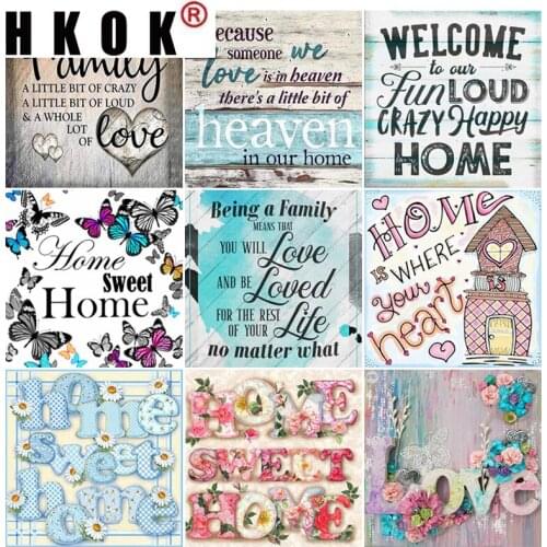 HKOK 5D DIY Full Square Round Drill Diamond Painting Environmental Crafts Diamond Embroidery Mosai "Text Love Family" Home Decor