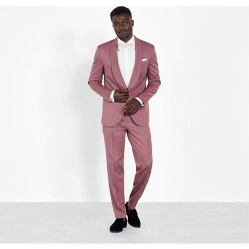 Pink Business Men Blazer 2 Piece Beach Groom Tuxedos For Wedding Formal Prom Suit (Jacket+Pants) Streetwear Shawl Collar