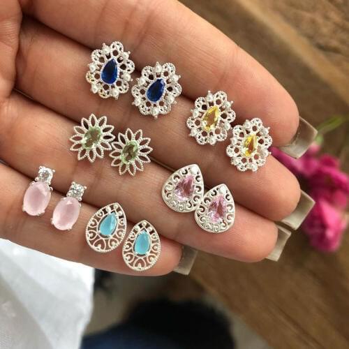 Boucle oreille 2020 Fashion Jewelry New Boho Crystal Rhinestone Flower Stud Earrings Set Brinco Opal Earrings For Women