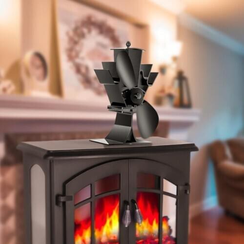 Black 2 Blades Stove Fan Quiet Heat Powered Stove Fan Anodized Alumina Quiet Efficient Stove Fan for Wood Log Burner Fireplace