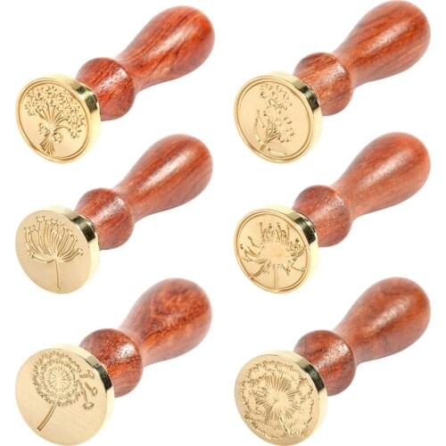 Wooden Handle Stamp Antique Metal Dandelion Pattern Sealing Wax Stamp DIY Craft Customs Important Documents Wedding Supply