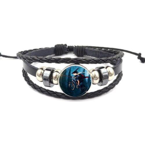 EJ Glaze Bicycle Witch For Women Gift Steampunk Jewelry Glass Cabochon Black Leather Bracelet Bangle