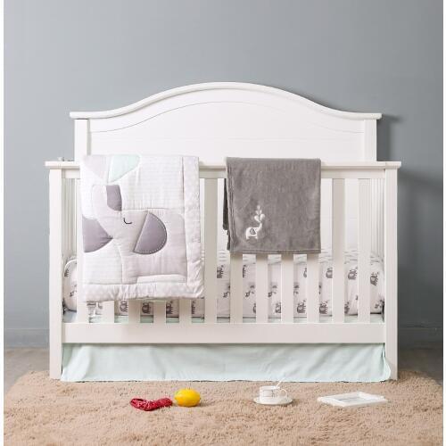 4PCS Grey Kids Bedding Set Baby Bedroom Decoration Set Nursery Bedding ,Fiteed Sheet +Dust Ruffle+Duvet+Blanket