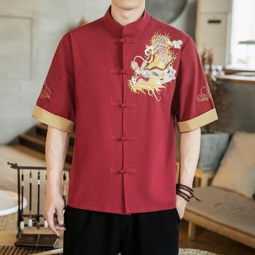 Tang Suit Vintage Dragon Shirt Kung Fu Clothes Traditional Chinese Clothing For Men Jacket Chinese Top Hanfu Male Shirts 11380
