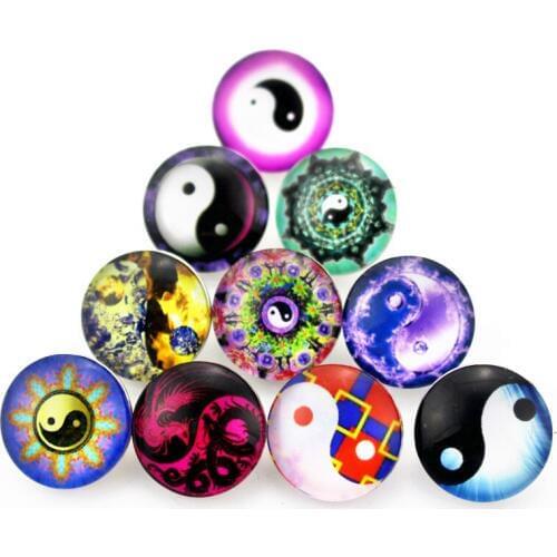 12pcs/lot glass yin yang snap buttons 18mm leather clasp snap button Bangles snap bracelet jewelry