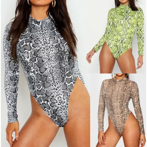 Sexy Snake Print Swimsuit Long Sleeve Bodysuit Swimwear Female Bathing Monokini Swimming Suit Summer Beachwear