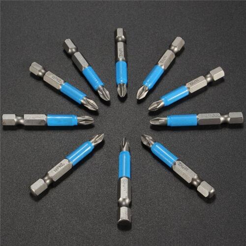 10PCS/set Ph2 Phillips Screwdriver 50mm Magnetic Screw Driver Insert Bit Non Slip Screwdriver Drill Bits Hex Shanked Screwdriver