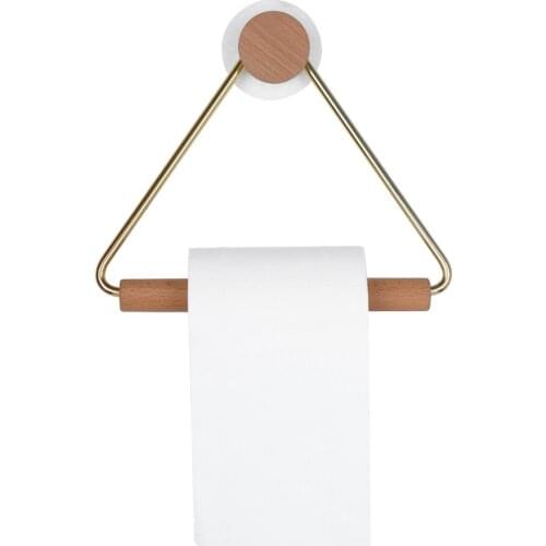 Wall-mounted Nail Free Stainless Steel Black Toilet Paper Roll Holder Towel Rack Wooden Paper Roll Holder Bathroom Boho Decor