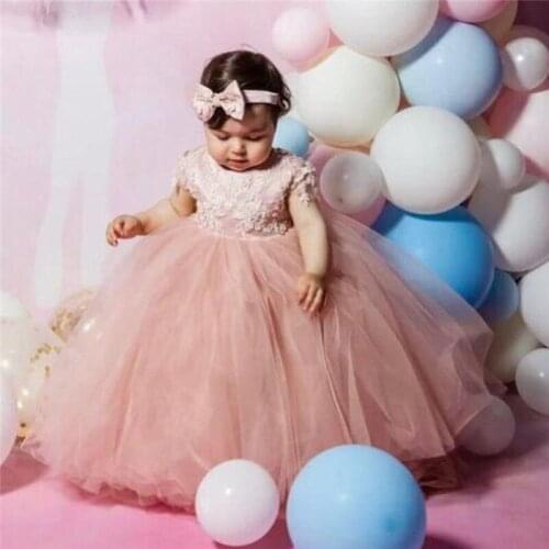 New Flower Girls Dress Baby Girl Clothes Lace Applique Puffy Tulle Kids Birthday Gown Custom Made