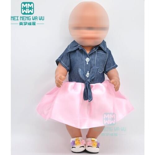 Clothes for doll fit 43cm new born doll American doll accessories Denim dress Girls gift
