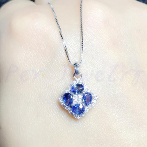 Natural real blue sapphire necklace pendant 0.35ct*4pcs gemstone Free shipping 925 sterling silver For men or women #Y193406