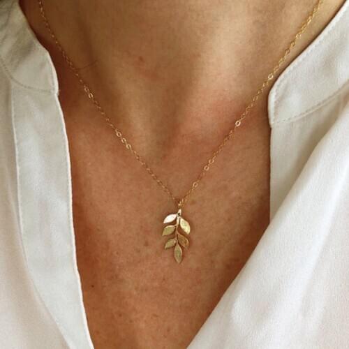 Leaf Pendant Necklace For Women Simple Vintage Leaves Branches Light Gold Color Collarbone Chain Gift Fashion Jewelry KBN288