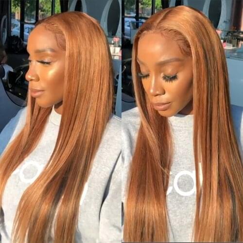 Ginger Straight Human Hair Wigs for Women Orange Colored Lace Part Wig Brazilian Transparent Lace Front Wigs Blonde Remy Hair