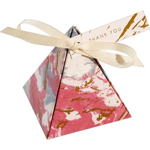 Gift Box New Colored Marble Triangle Candy Box with thanks card Wedding Favor Baby Shower Gifts Bag Packaging Party Supplies