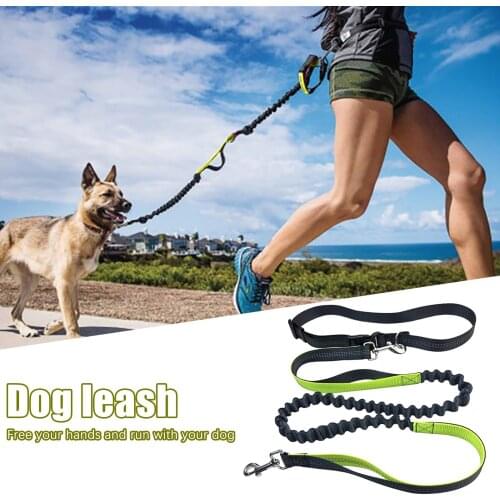 Dog Belt Leash For Running Walking And Hiking Nylon Hands Free Durable Double Handle Reflective Dog Belt Harnesses Leads