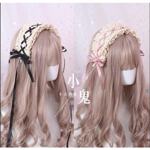 Vintage Japanese Sweet Lolita Lace Crossover Strap Bow Headwear Maid Hair Band Maid Daily Hair Accessories Headbands B443