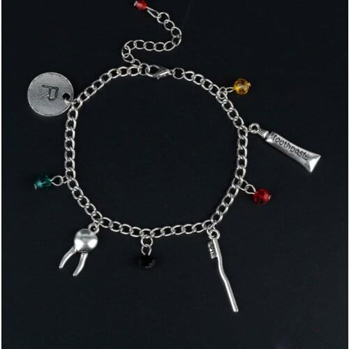 Drop Shipping Tooth Toothbrush Toothpaste Funny Bracelet Anklets Wristlet Adjustable Wristband Links Chain Jewelry Nurse Gift