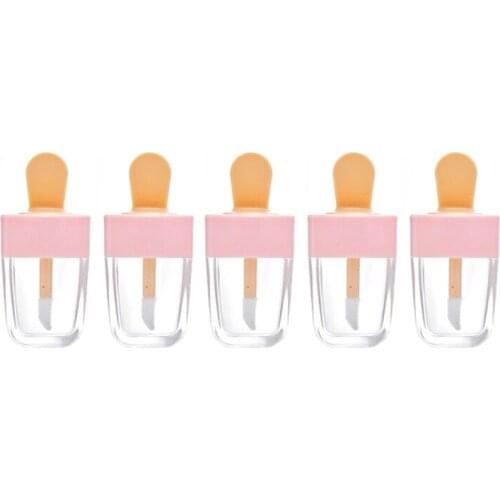 5pcs/Lot 8ml Empty Lip Gloss Tube Pink Sweet Ice Cream Shape Refillable Bottle Cosmetic Makeup Sample Container