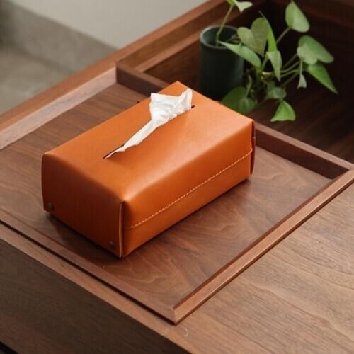 Retro Genuine Leather Car Tissue Storage Box Paper Drawer Case Eco-friendly Cowhide Handmade Napkin Household Dust-proof Gifts