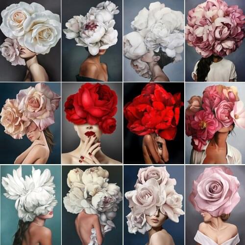 Handmade Drawing Canvas Painting Wall Art Decor Poster Beautiful Flowers Girl Painted By Number For Adult Artwork Oil Painting