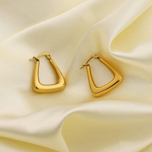 Retro Gold Plated Statement Stainless Steel Vacuum Hoop Earrings For Women Geometric Vacuum Huggie Earrings Female